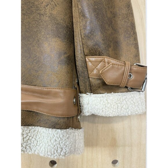 AVEC LES FILLES Coat Worn On TV Eden McCoy Camel Faux Shearling Jacket Moto XS - Picture 13 of 16